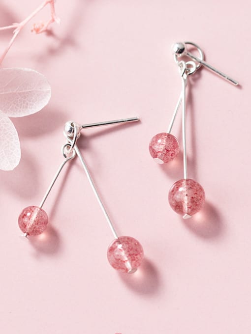 Rosh Diurnal style sweet pink crystal beads earrings
