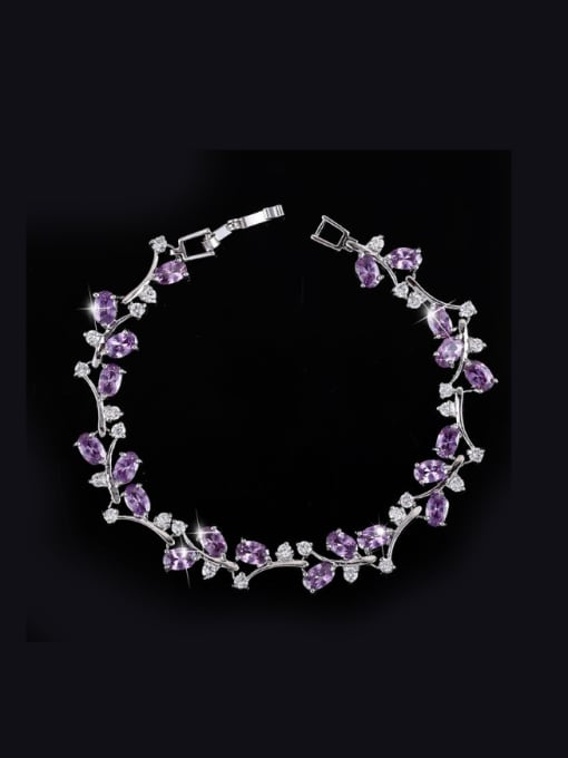Purple 18Cm White Gold Plated Color Zircon Bracelet