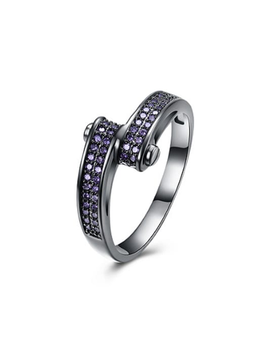 OUXI Simple Purple Rhinestones Women Ring 0