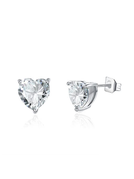platinum white Simple Heart shaped Zircon Stud Earrings