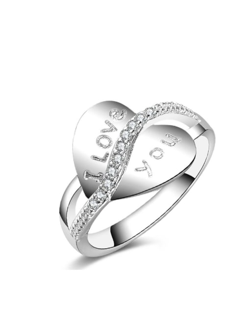 Ya Heng Heart-shape Zircons Silver Plated Copper Ring 0