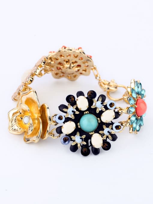 KM Alloy Colorful Flower Artificial Stones Woven Bracelet 1