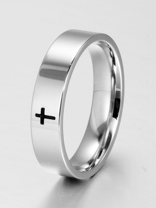 CONG Stainless Steel With White Gold Plated Simplistic Cross Band Rings 0