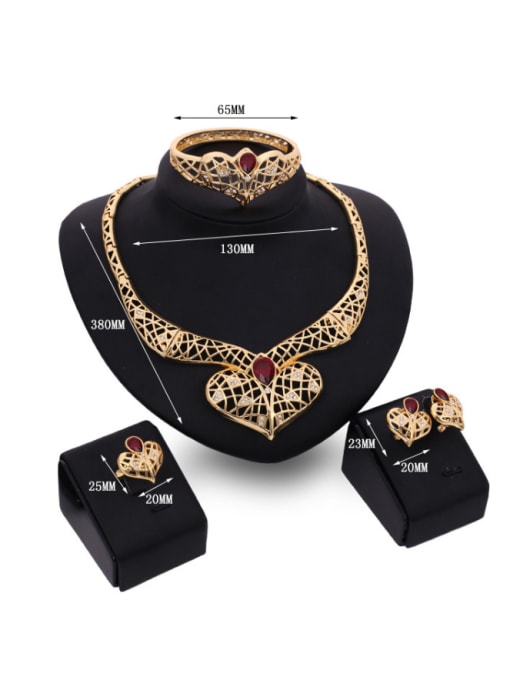 BESTIE Alloy Imitation-gold Plated Fashion Artificial Stones Heart-shaped Hollow Four Pieces Jewelry Set 2