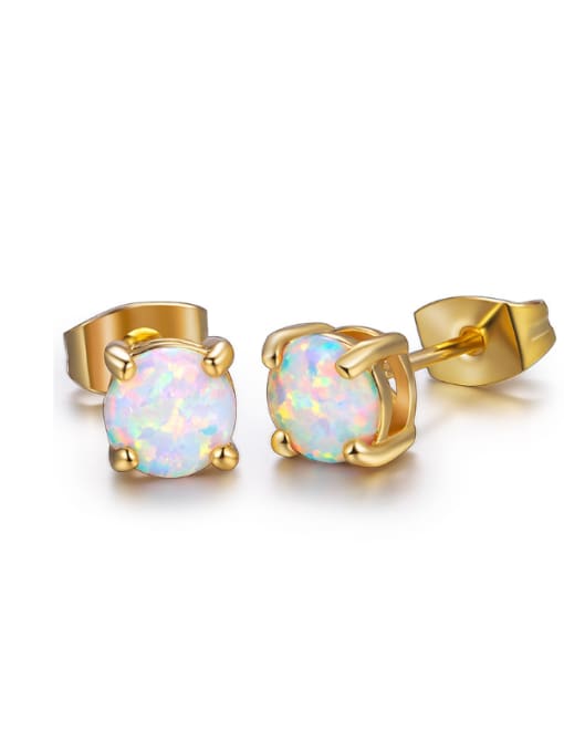 Plating 18K White High Quality Gold Plated White Opal Small Stud Earrings