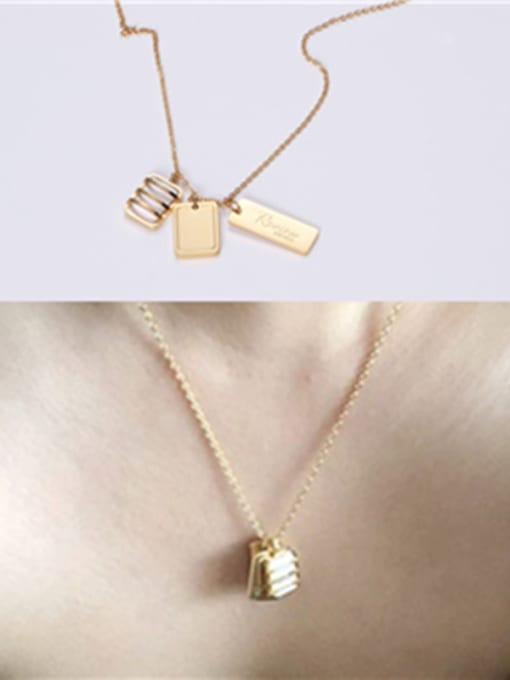 GROSE Titanium With Gold Plated Simplistic Square Pendant  Necklaces 1
