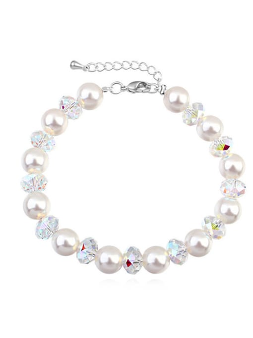 White Fashion austrian Crystals Imitation Pearls Alloy Bracelet
