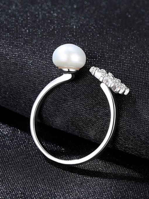 CCUI Pure silver zircon snowflake natural freshwater pearl free size ring 4