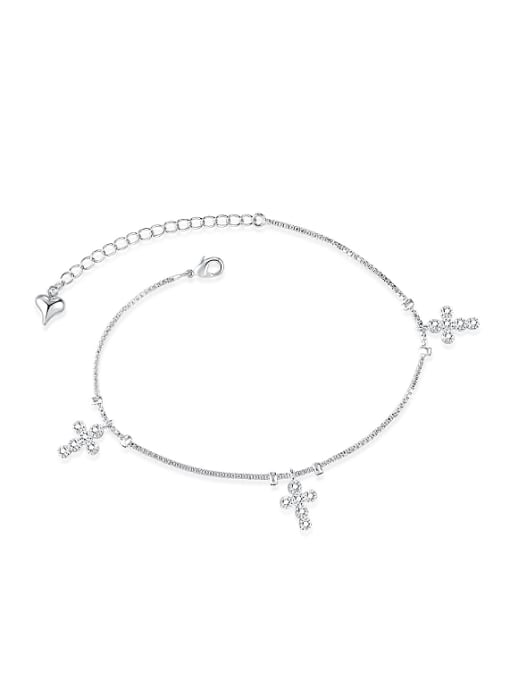 Open Sky Simple Tiny Zircon-studded Cross Anklet 0