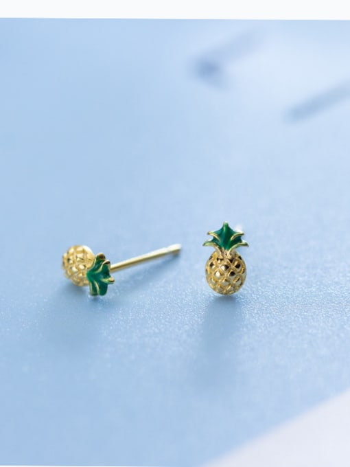 Rosh Personality Cute golden fruit Pineapple S925 Silver earrings 2
