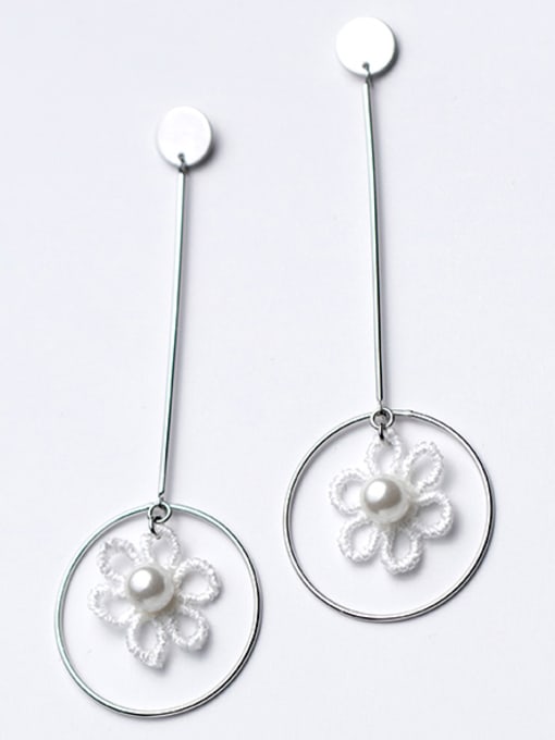 Rosh Temperament Flower Shaped S925 Silver Pearl Drop Earrings 1