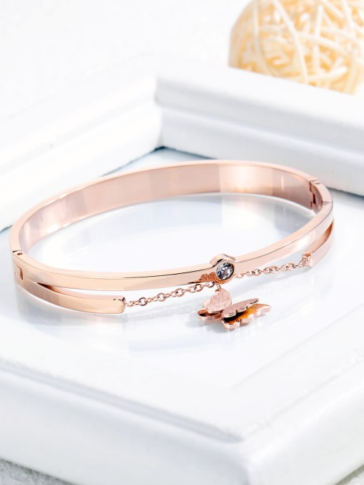 940- rose gold Stainless Steel With Champagne Gold Plated Simplistic tassels Butterfly Bangles