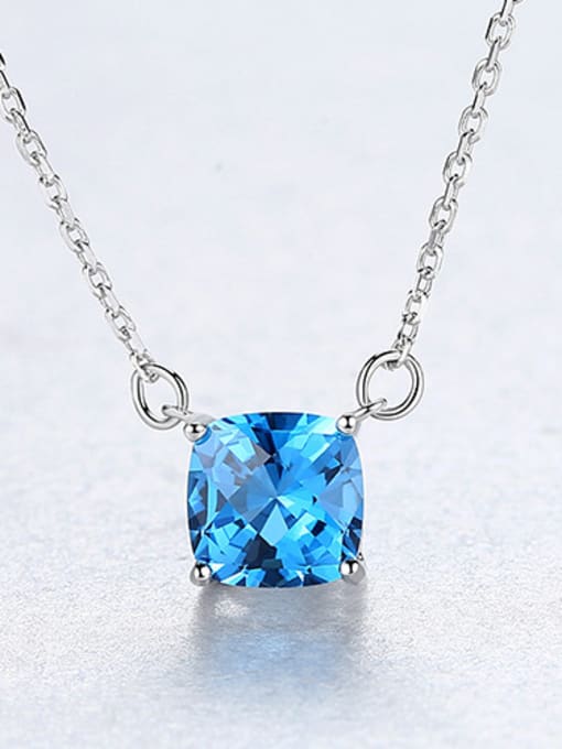 Blue 925 Sterling Silver With Delicate Square Necklaces