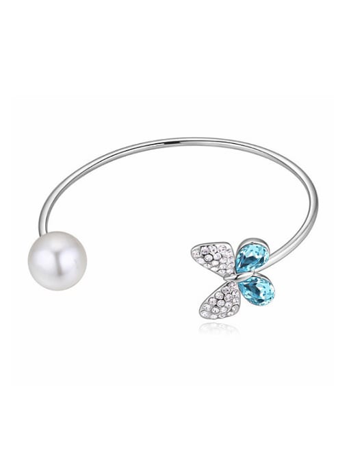light blue Fashion Imitation Pearl austrian Crystals Butterfly Alloy Bangle