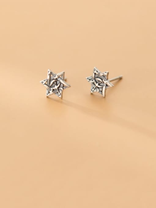 Rosh 925 Sterling Silver With Antique Silver Plated Vintage Star Stud Earrings 1