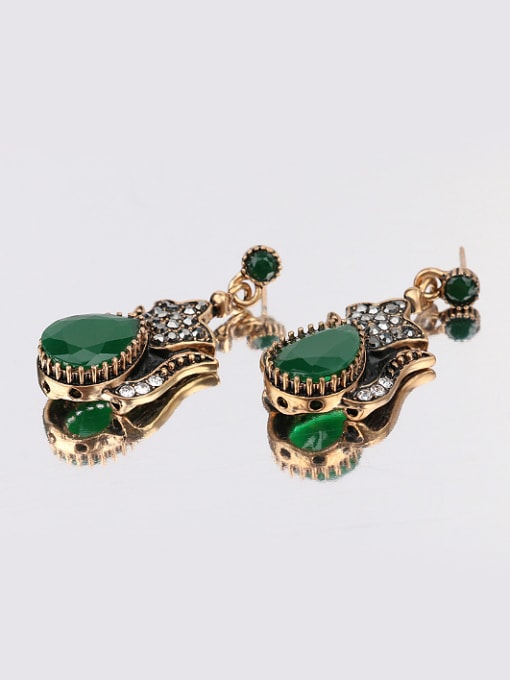 Green Ethnic style Antique Gold Plated Resin stone Alloy Drop Earrings