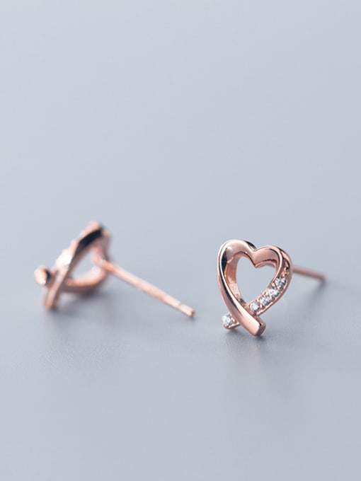 Rosh 925 Sterling Silver With Silver Plated Simplistic Geometric intersection Heart Stud Earrings 3