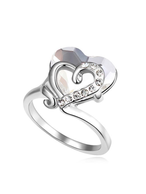 White Fashion Heart Swaroski Crystal Alloy Ring