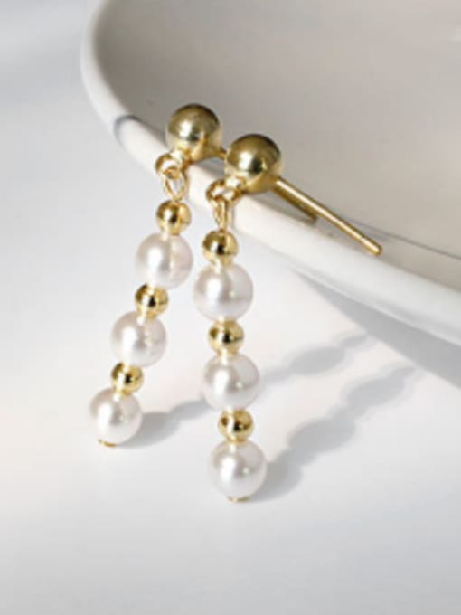 gold Fashion Artificial Pearls Silver Stud Earrings