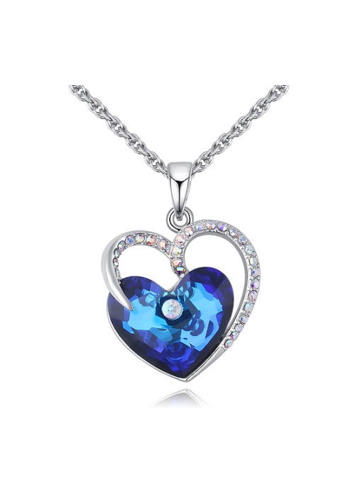 QIANZI Fashion Cubic Heart Blue Swarovaki Crystals Necklace