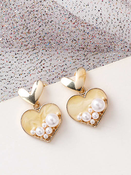C yellow Alloy With  Artificial Pearl  Fashion Candy Colors Heart Stud Earrings
