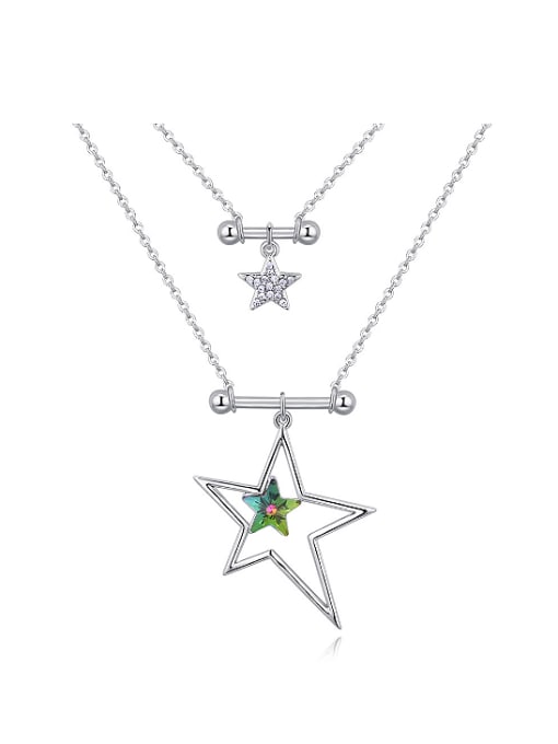 QIANZI Double Layer Hollow Star Pendant austrian Crystals Alloy Necklace 0
