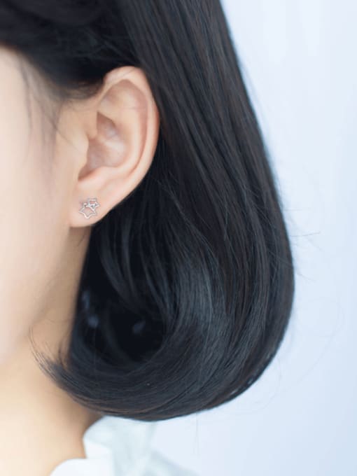 Rosh S925 Silver Hollow Star Stud cuff earring 1