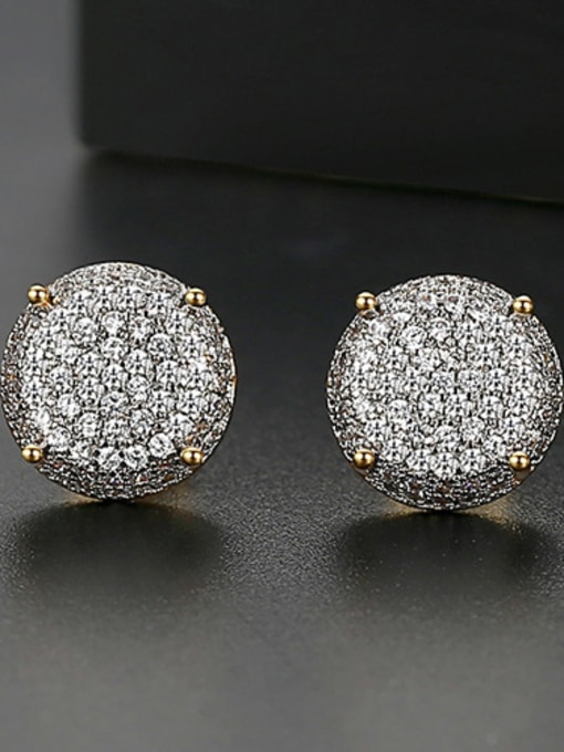 gold-T03C25 Copper With Cubic Zirconia Delicate Round Stud Earrings