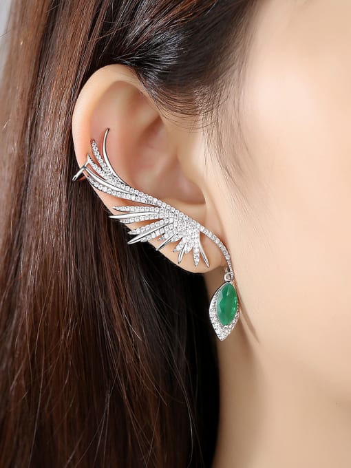 BLING SU Copper With Platinum Plated Exaggerated Feather Chandelier Earrings 1