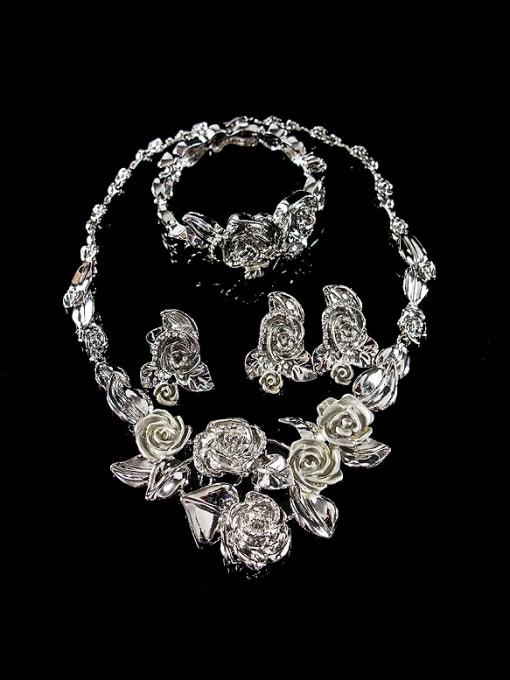 Lan Fu Flowers Rhinestones Colorfast Four Pieces Jewelry Set 1