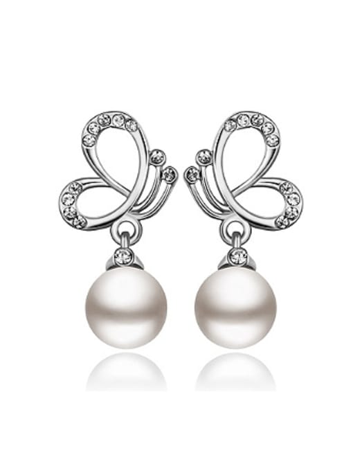 Platinum Fashion Butterfly Artificial Pearl Stud Earrings