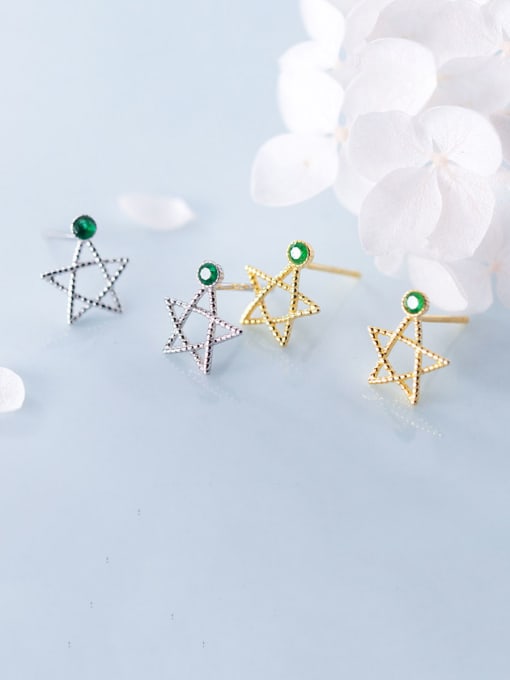 Rosh 925 Sterling Silver With Platinum Plated Simplistic Star Stud Earrings 0