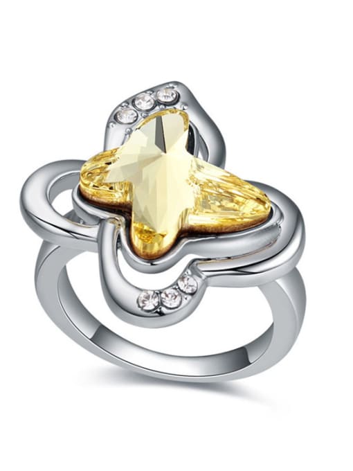 Yellow Fashion Butterfly-shaped austrian Crystal Alloy Ring