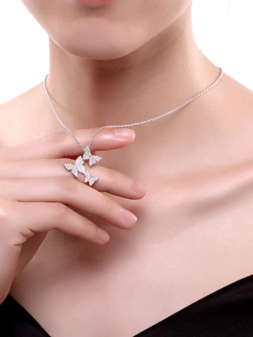 OUXI Fashion Zircon Butterflies Silver Necklace 1