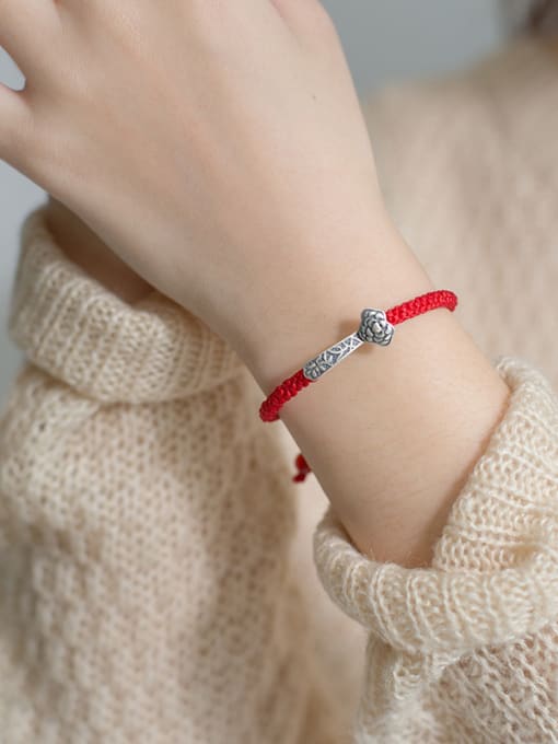 FAN 925 Sterling Silver With Antique Silver Plated and Ruyi  red rope Woven & Braided Bracelets 2