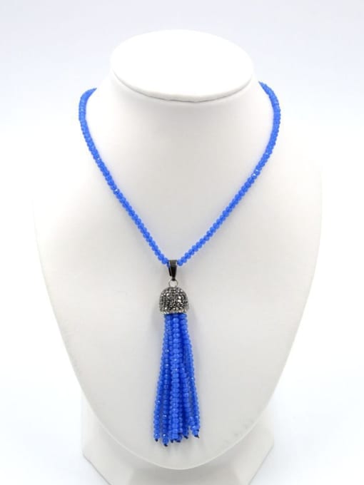 Blue Simple Tassels Natural Crystal Beads Sweater Chain