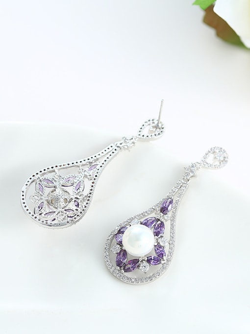 Wei Jia Fashion Artificial Pearl Water Drop Copper Drop Earrings 2