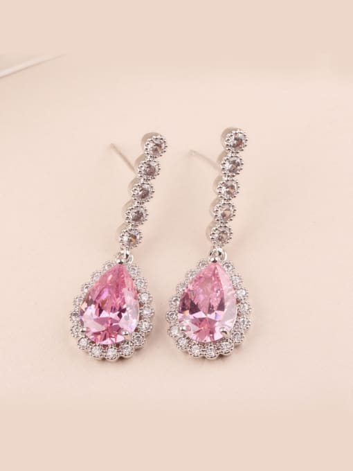 Red Long Teardrop AAA Pink Zircon Platinum Plated All-match Anti-allergic  stud Earring