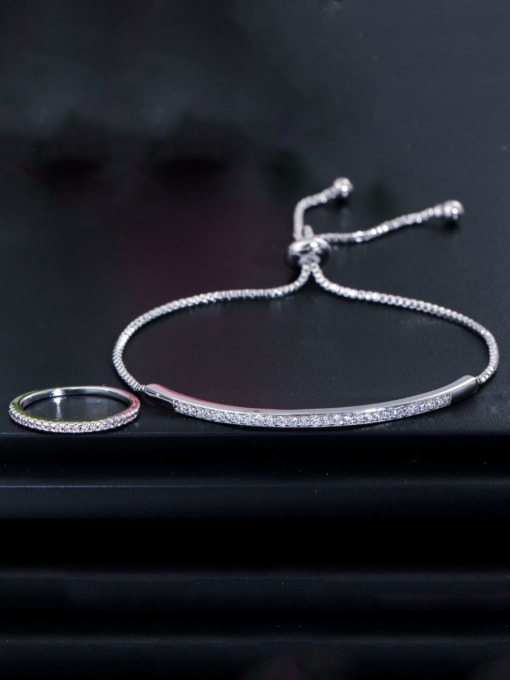 sliver uS 6 Copper With Cubic Zirconia Simplistic Fringe Free size Bracelets
