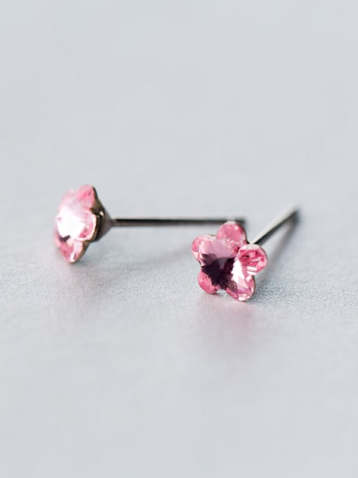 Rosh S925 silver pink crystal plum blossom studs stud Earring 2
