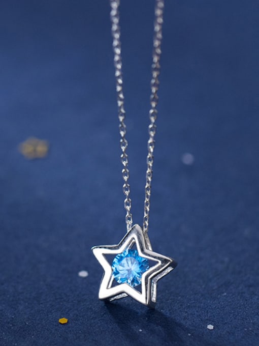 Rosh 925 Sterling Silver With Platinum Plated Simplistic Star Necklaces