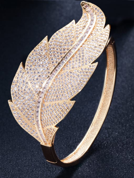 L.WIN Copper WithCubic Zirconia  Simplistic Atmosphere Leaf Bangles 4