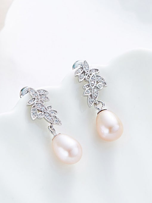 CEIDAI Fashion Leaves-stack Freshwater Pearl Stud Earrings 2