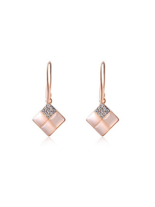 Rose Gold Temperament Square Shaped Opal Drop Earrings
