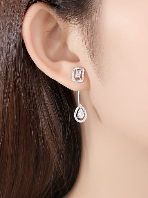 BLING SU Copper  With Cubic Zirconia Simplistic Geometric Drop Earrings 3