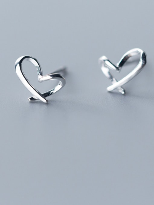 Rosh 925 Sterling Silver With Glossy Cute Heart Stud Earrings 2