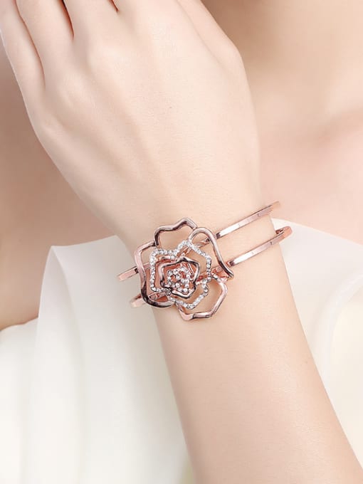 OUXI Simple Style Fashion Rose Gold Hollow Bangle 1