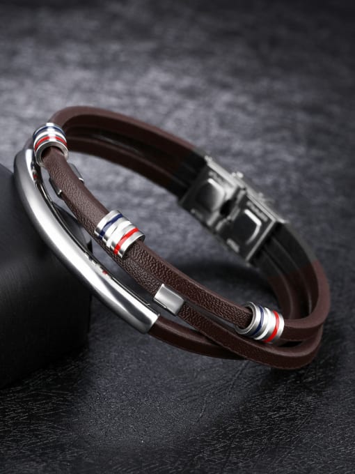 Open Sky Fashion Multi-band Titanium Artificial Leather Men Bracelet 1