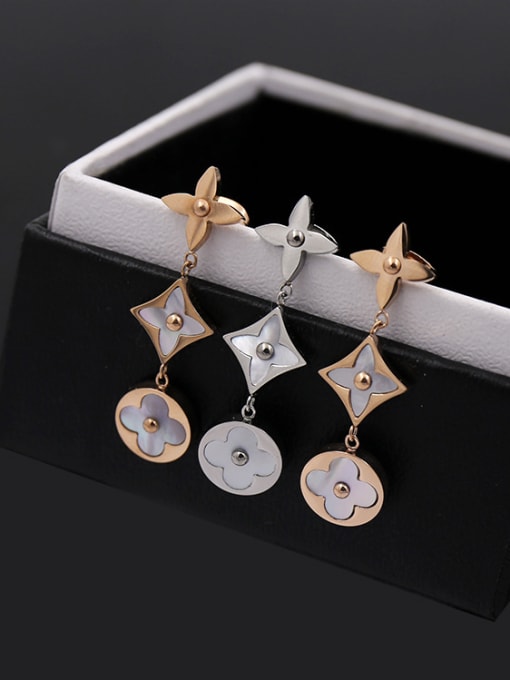 My Model Geometric Shaped Shell Three Color Plated Drop Earrings 1