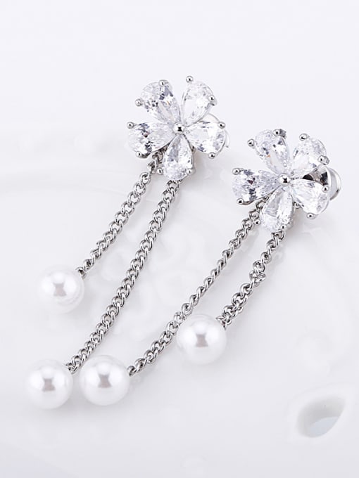 OUXI Fashion Flower Artificial Pearls Drop Earrings 1